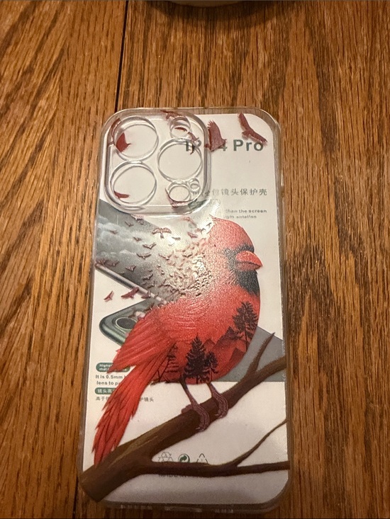 Other - Clear iPhone Case with Red Cardinal Design I phone 14 pro